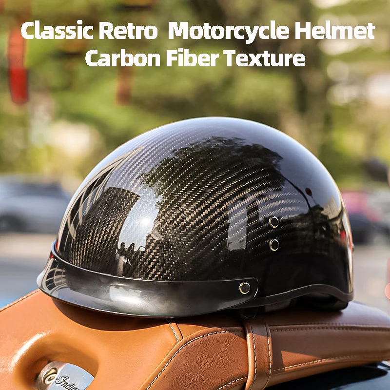 Classic Retro Carbon Fiber Motorcycle Half Helmet Personality Halley Cruising Motorcycle Helmet Fashion Helmet All Season Unisex