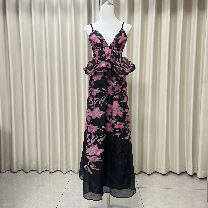 

Women's Dress Floral Linen Elegant Long Dresses Casual Vacation Beach Party Dresses Woman Clothing Fashion Summer Dresses 2025