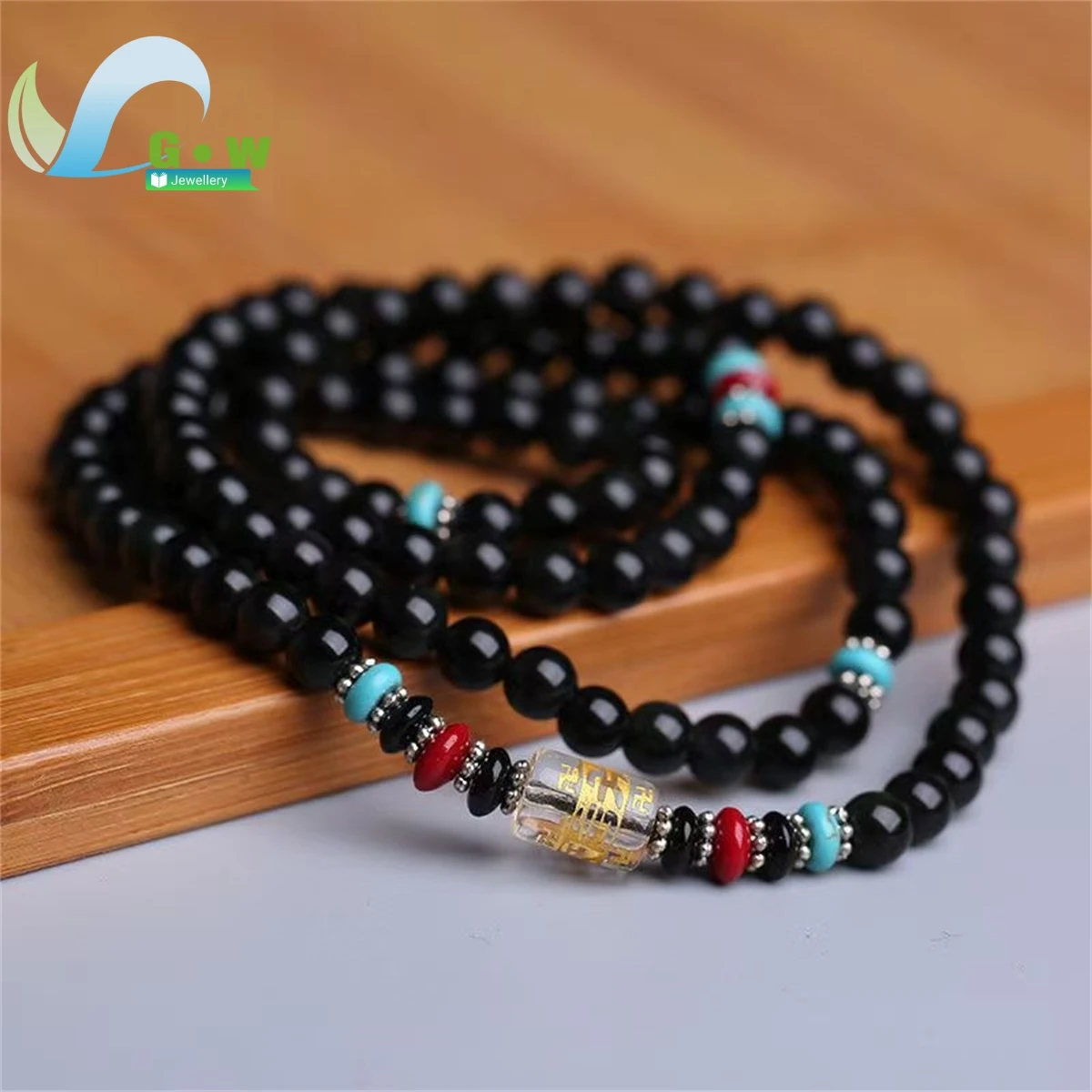 6mm Buddhist Beads Black Onyx Chalcedony Six-Character Motto Crystal Multi-Circle Bracelet For Men Women Couple Jewelry Classic