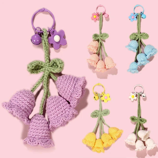 Crochet Flowers Bell Orchid Keychain Cute Knitted Flowers