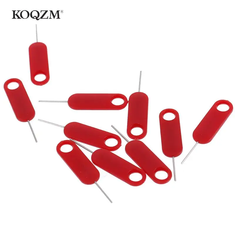 Bandeja de tarjeta Sim roja, herramienta de extracción de llave de Pin, aguja de acero inoxidable para teléfono inteligente, 10 piezas