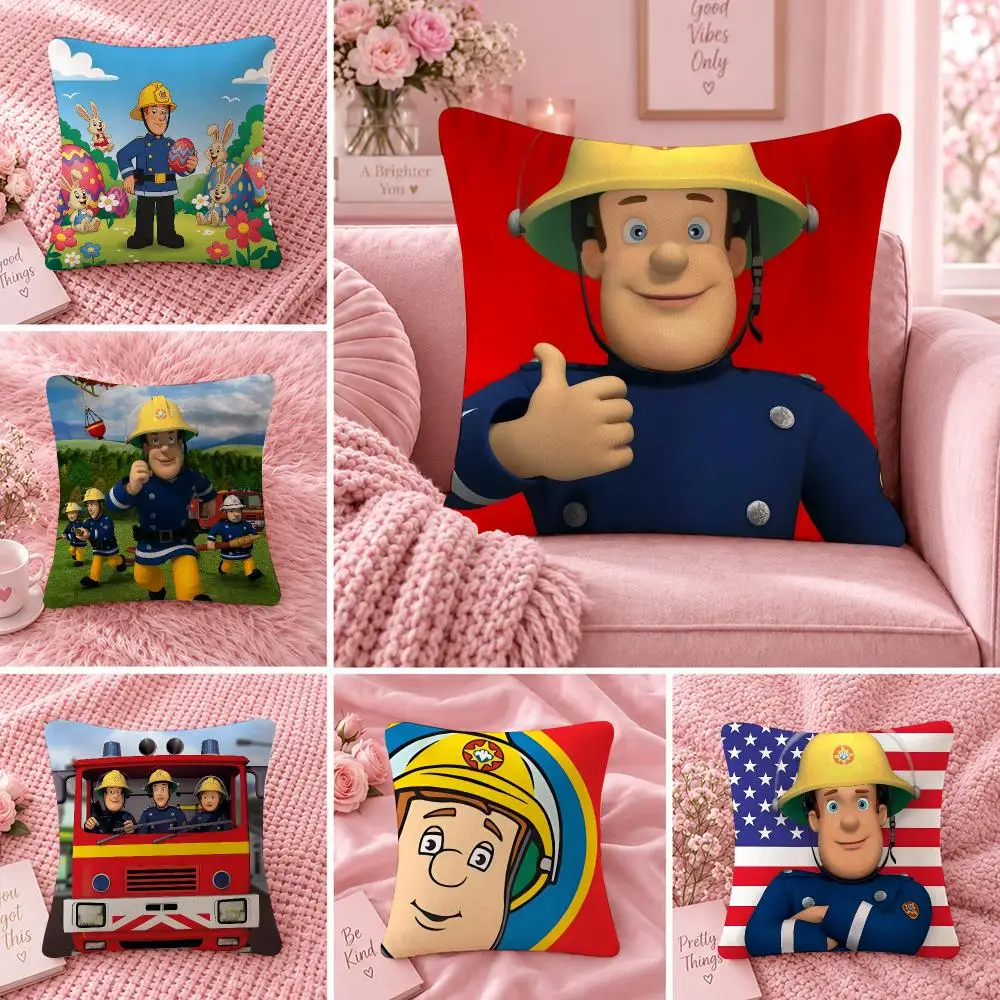 Anime Japanese Manga F-Fireman Sam Cushion Cover Double Sided Print Short Plush Pillow Sofa Bedroom Dorm Room Decor Gift