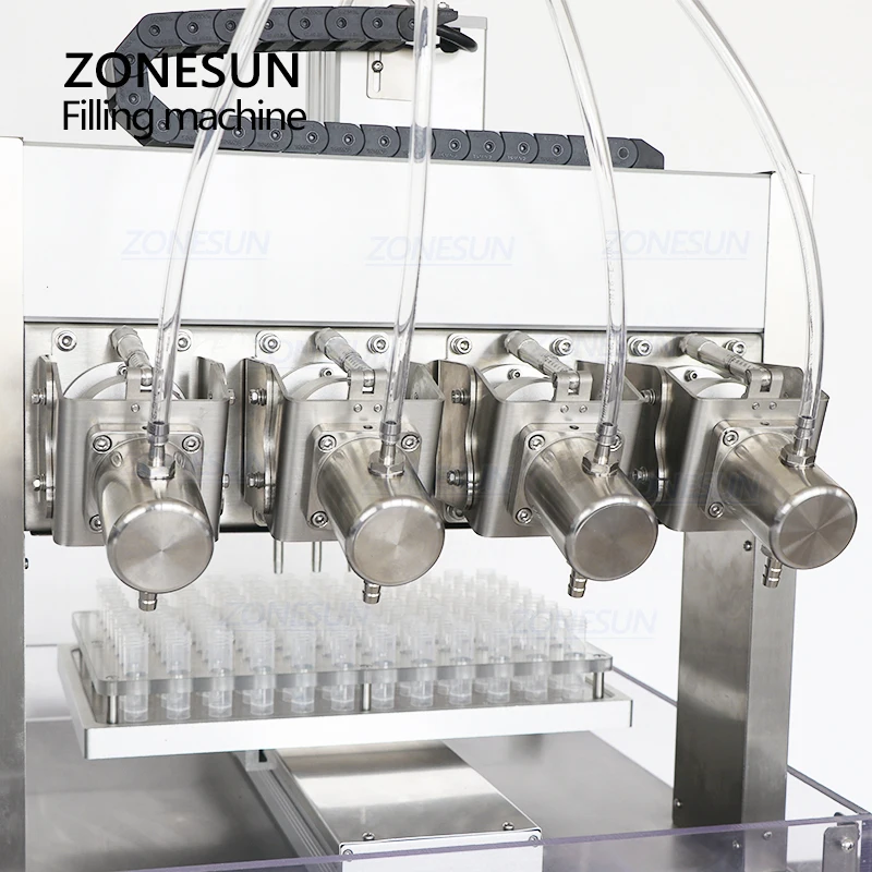 ZONESUN ZS-XYZ4 Liquid Filling Machine 4 Heads Ceramic Plunger Pump Vial Tube Chemical Agents Packaging Production Line