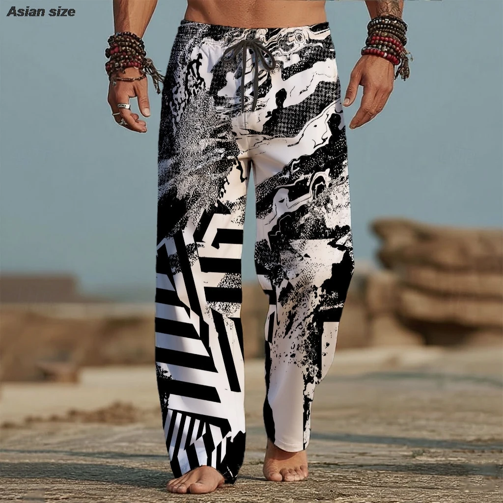 2026 Men's 3D Print Artistic Graphics Trousers Baggy Pants Casual Pants Mid Waist Vacation Elastic Drawstring Waist Pants Summer