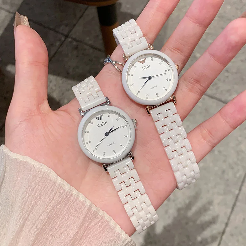 Ceramic women's watch, second-hand watch, white simple women's watch, light luxury temperament fashion women's watch