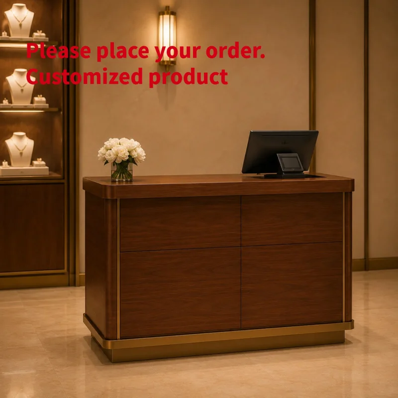 custom.Luxury Cashier Counter Jewelry Store Walnut Wood Reception Desk Service Consultation Table Boutique Checkout Counter