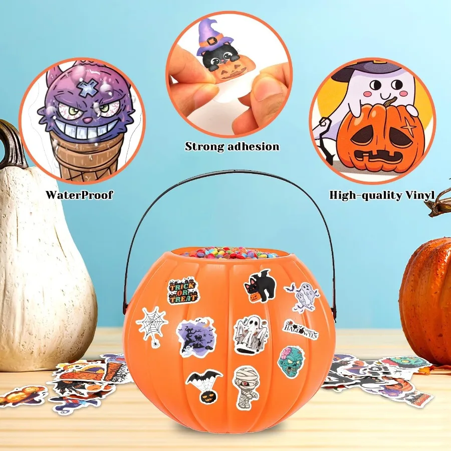 Pegatinas de Halloween 100 PCS Vinilo impermeable Pegatinas de calabaza fantasma para ideales para decoraciones de recuerdos de fiesta de Halloween en agua Bo