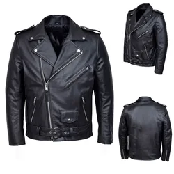 Men PU Leather Jacket Motorcycle Fashion Slim Fit Leather Coat
