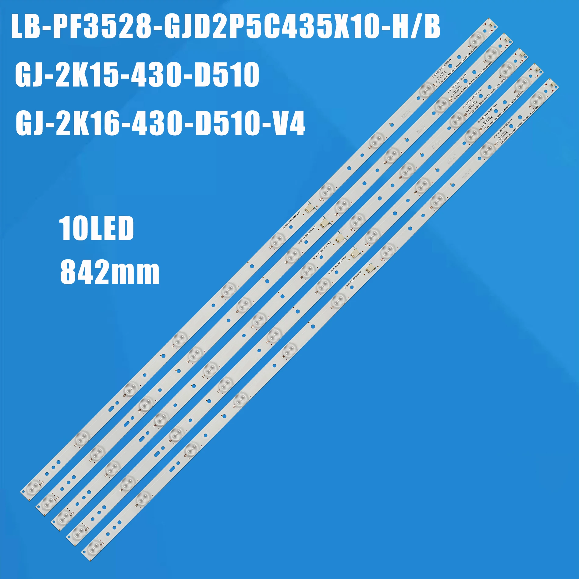 

5 шт./лот, 10 светодиодов, светодиодная подсветка для AOC, 43 дюйма, Haier 43CH6000 LB-PF3528-GJD2P5C435X10-B, экран TPT430H3 TPT430US le43s5970