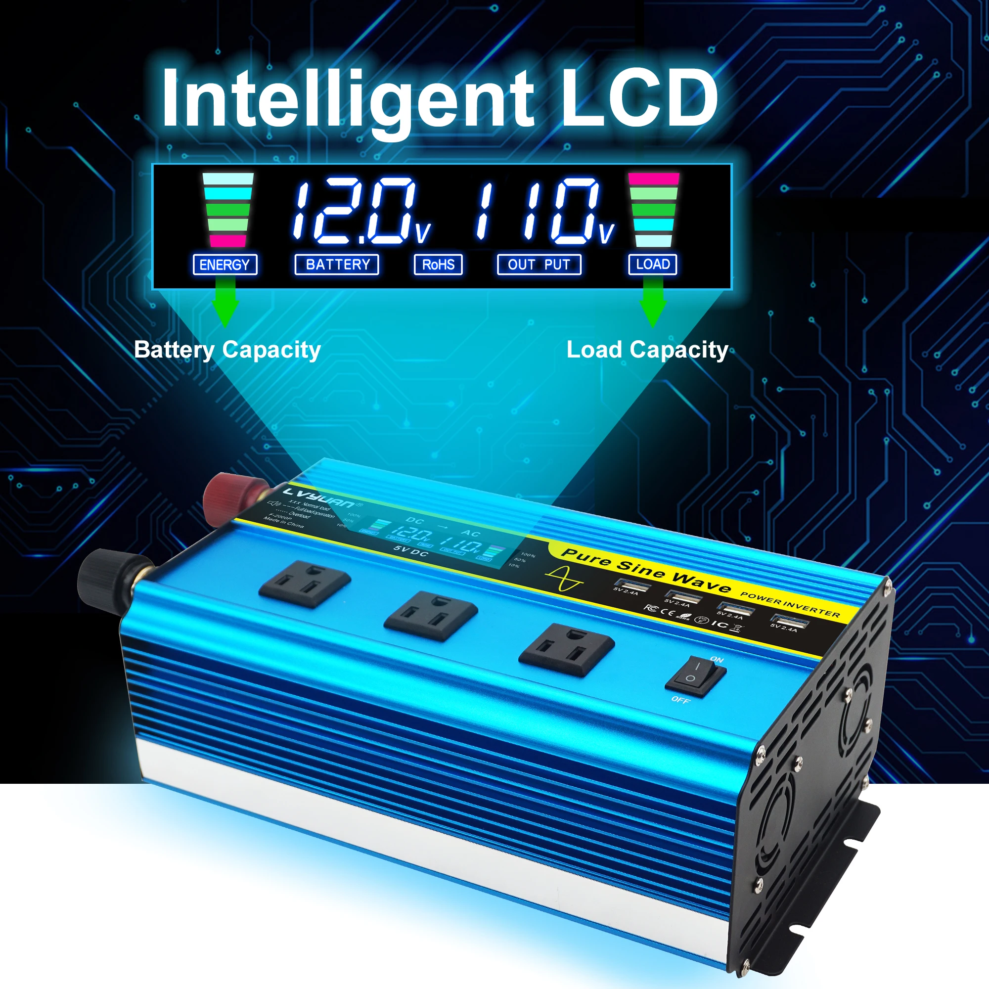 6000W Pure Sine Wave Inverter Solarpower System Home Inverter Converter DC 12V/24V to 110V/220V LED Display Inversor For Caravan