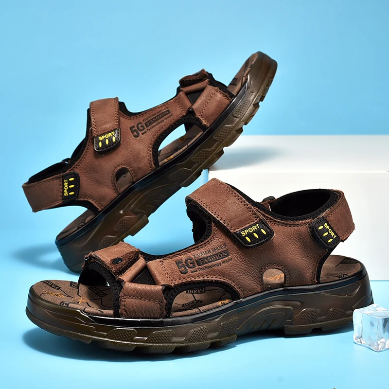 

YUYIN New Summer Leisure Men Shoes Beach Sandals High Quality Genuine Leather Sandals Soft Large Size Men's Sandals Size 38-46