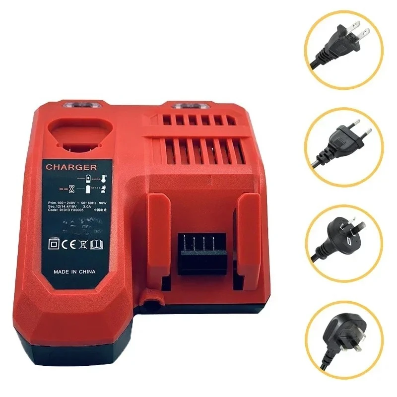 US/EU Plug 12V-18V  Rapid Charger for Milwaukee M-12-18/N-14-18 Tool Dual Port Multi-Voltage Li-Ion Battery M-12 18 Replacement
