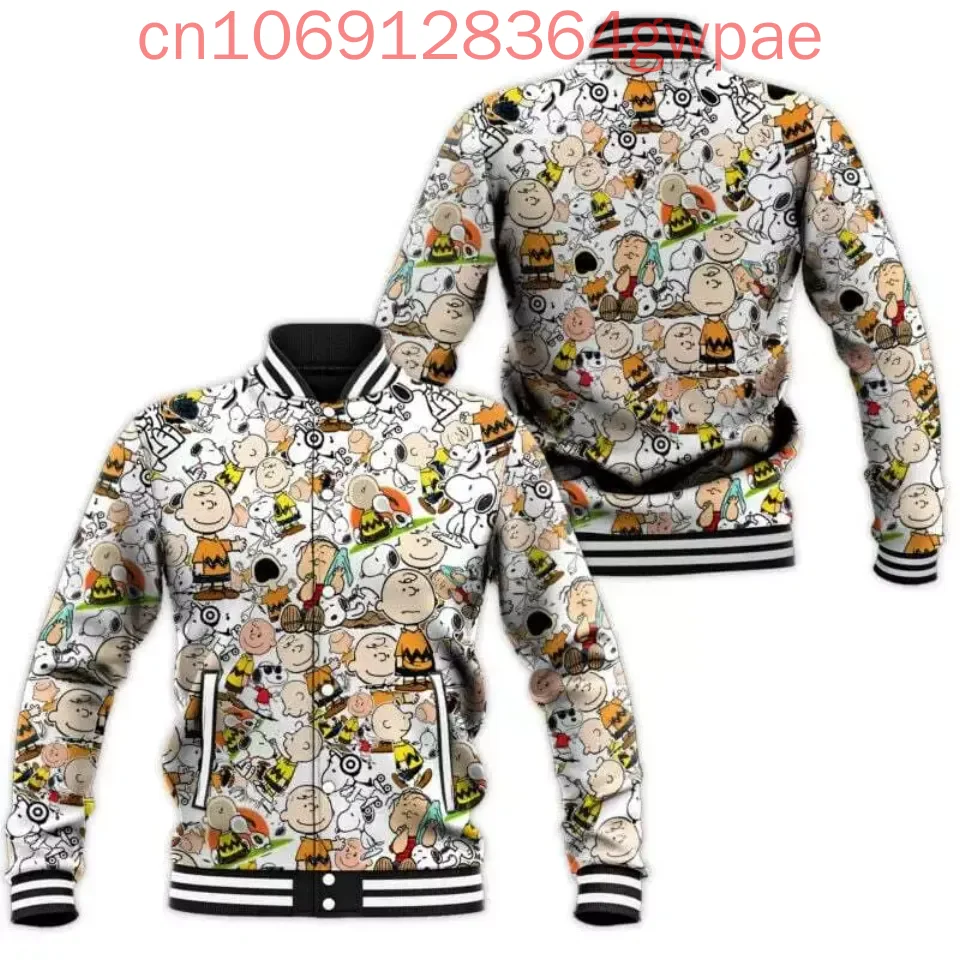Disney Snoopy Baseball Jacket Men's Women's Hip Hop Harajuku Jackets Streetwea Boys Girls Loose College Coats