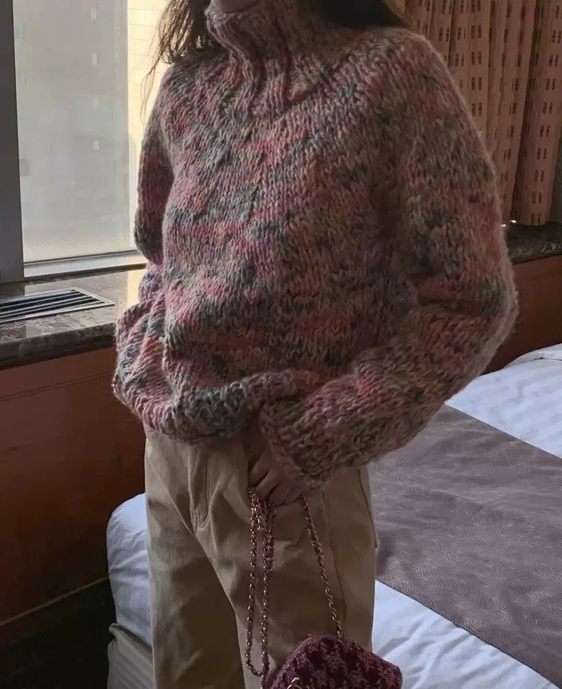 Adorable Thi Yarn Sweater Hat Set Color Blo Design Winter New Arrival Women's Loose Fit Long Sve High Collar Zipper Cl...