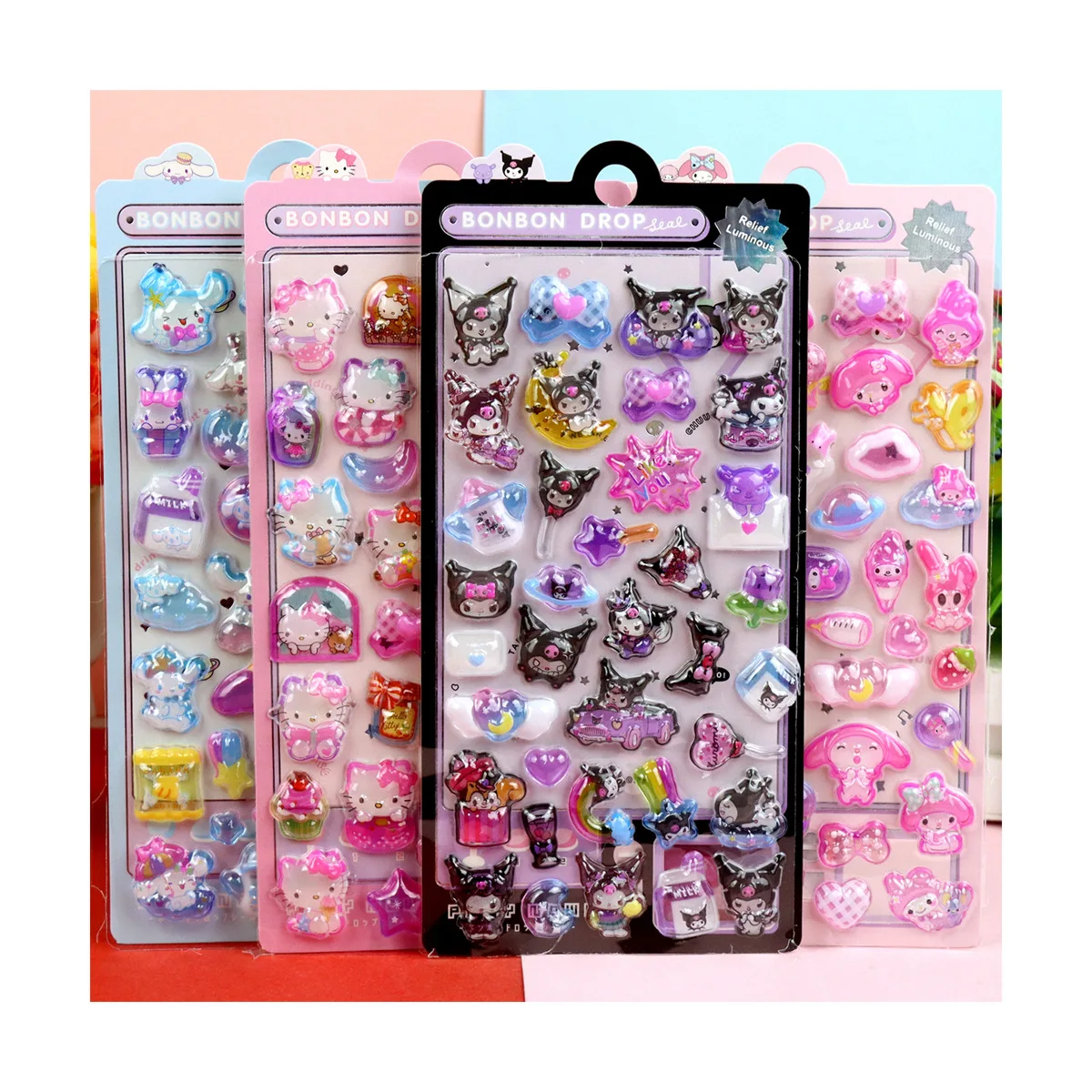 بلدي ميلودي كريستال ملصقات Kawaii Kuromi ثلاثية الأبعاد الإغاثة مضيئة لطيف سينامورول ملصق الشارات الاطفال الديكور حزم الفتيات هدية #6