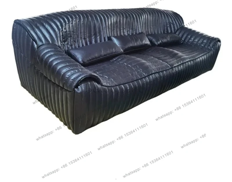 

Medieval style furniture living room leather sofa retro black home hotel lobby model room high-end