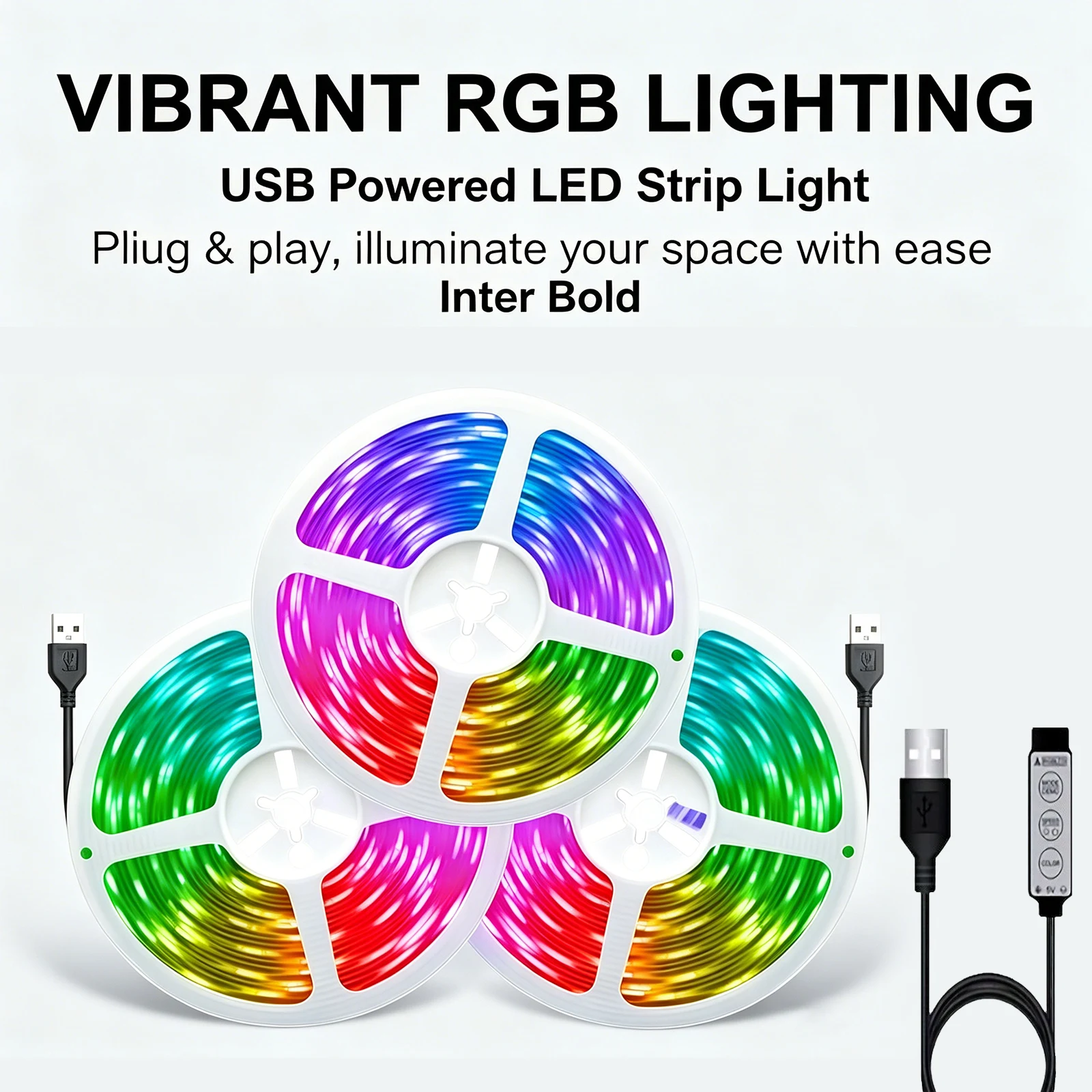 1/3/5M RGB LED TV Backlight, USB 5V Dimmable Strip Light, 3 Keys Manual Control 30D Wide Ambient Lighting, DIY Color Changing LED Light Strip for TV Desktop Room Decor