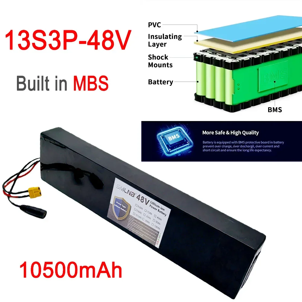 

48V high capacity 10500mAh 1000W 13S3P 18650 lithium-ion battery pack suitable for 54.6V with BMS+charger