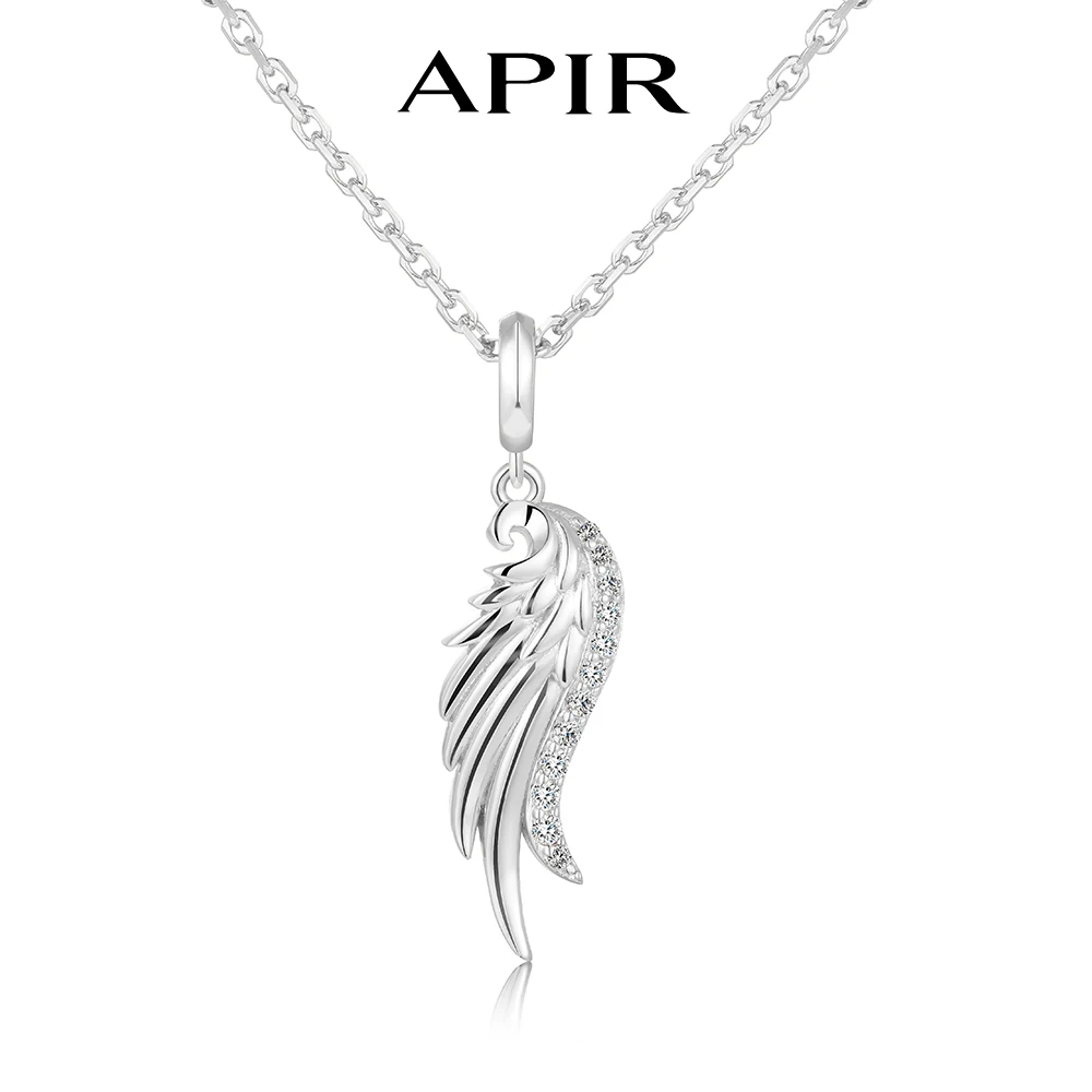 APIR Angel Wing Moissanite Pendant Necklace S925 Sterling Silver Sparkling Feather Shape Chain Women Jewelry Anniversary Gift
