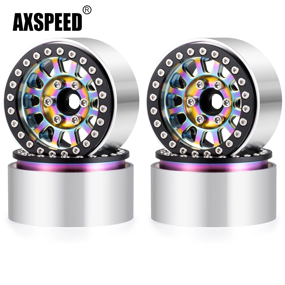 AXSPEED 4Pcs Metal 1.9 inch Beadlock Colorful Wheel Rims 30mm for Axial SCX10 Wraith TRX-4 D90 1/10 RC Crawler Car Upgrade Parts