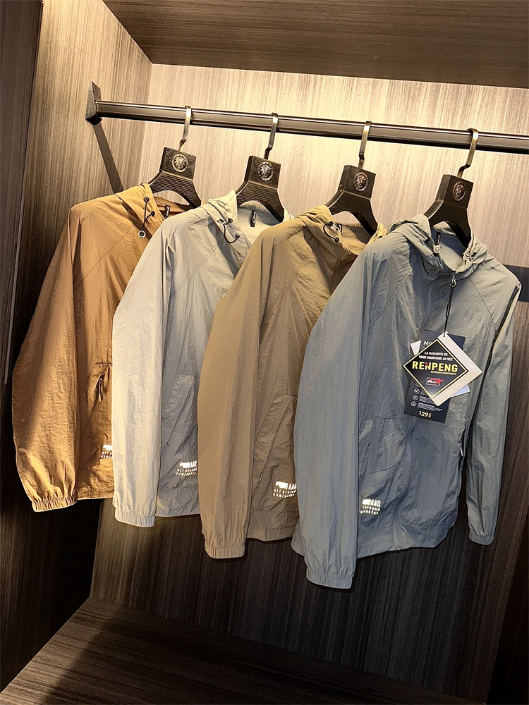 

Уличная повседневная кожаная куртка с капюшоном, ультратонкая мужская водонепроницаемая ткань весна-лето из микроскладной ткани Faionable Ci Sle Long S...