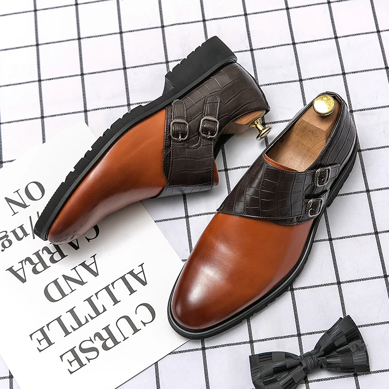 

Men Business Loafers PU Thick Soled Wear-resistant Double Buckle Leather Shoes Busines Fashion Formal Shoes Size 38-48 Men Shoes