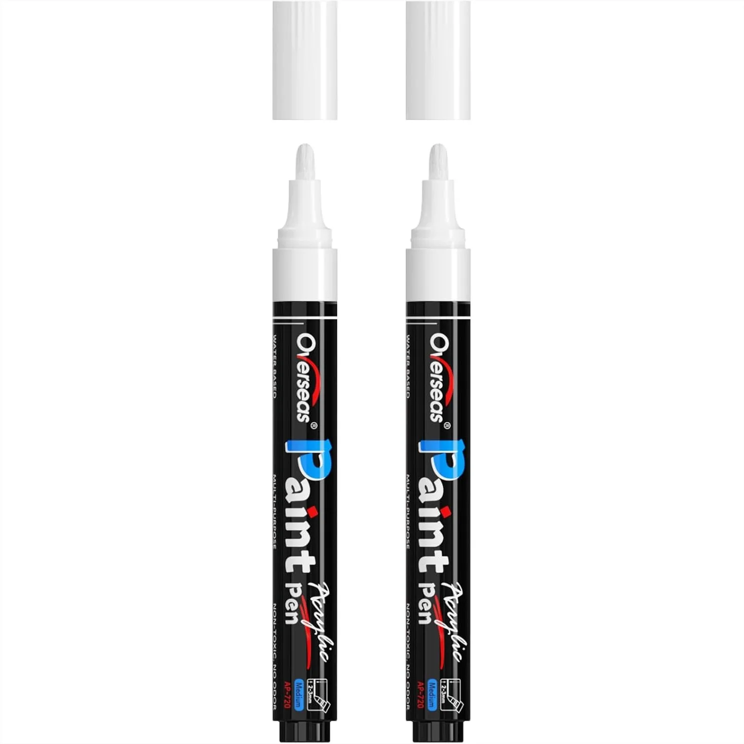 

White Paint Pens 2 Pack, Permanent Acrylic Markers with Medium Tip, Water Based Quick Dry for Rock, Wood, Metal, Canvas, Glass