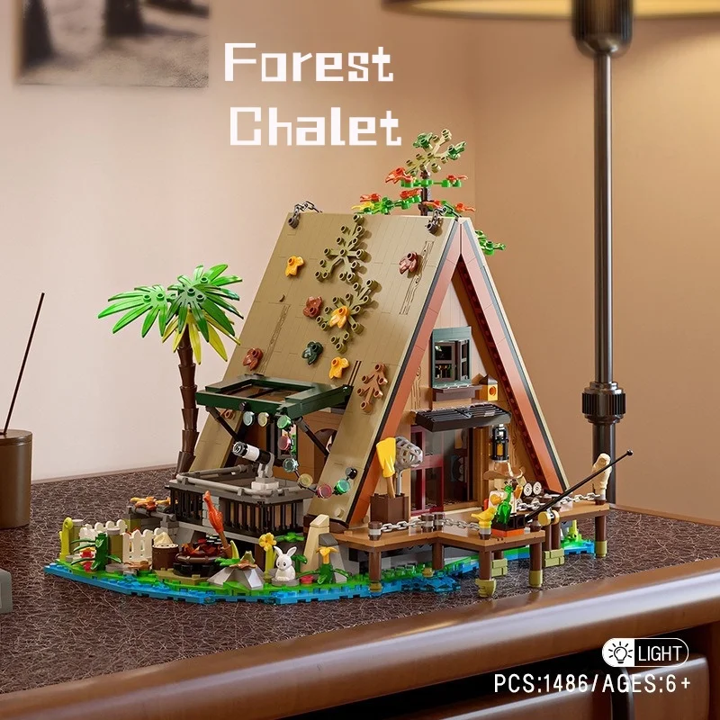 Straßenansicht Gebäudemodell Wald Holzhaus Puzzle Baustein Spielzeug Geschenk