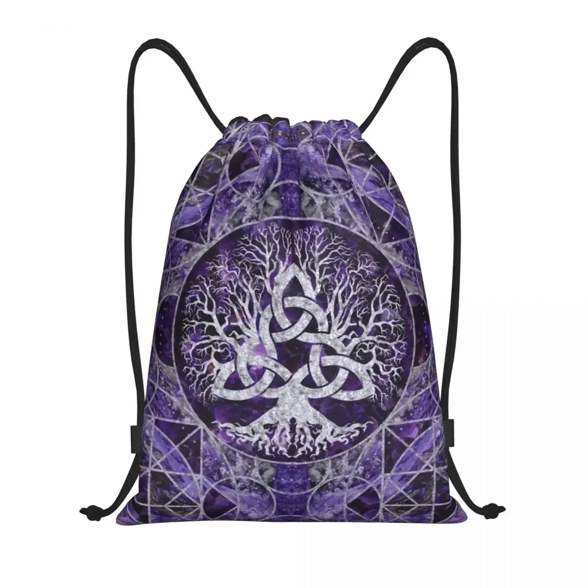 Tree Of Life With Triquetra Drawstring Backpack Sports Gym Bag for Men Women Norse Yggdrasil Shopping Sackpack