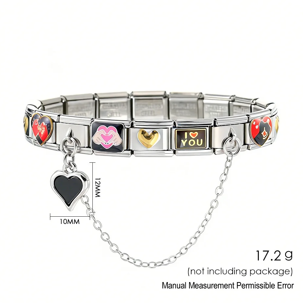 

Romantic Heart Charms Italian Modular Bracelet Kit Stainless Steel 9mm Links Enamel Couple Anniversary Gift Jewelry Making Set
