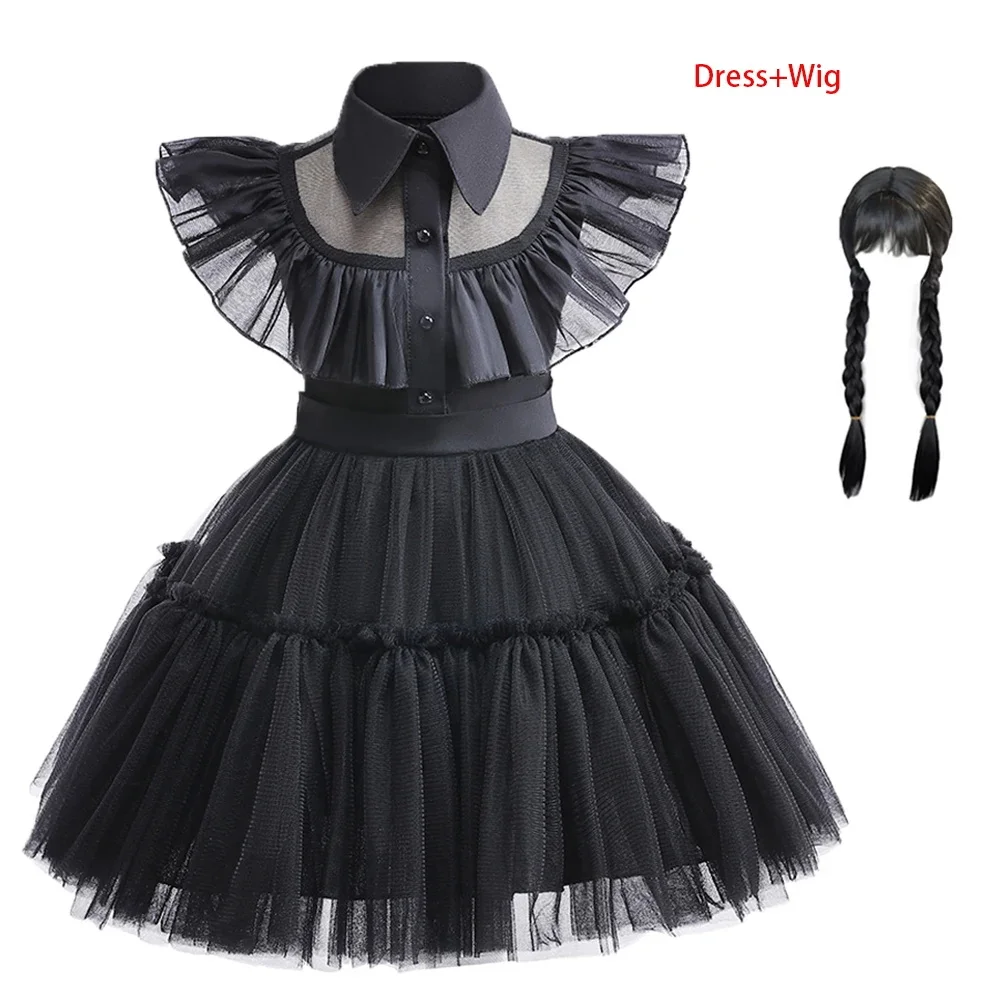 Girls Princess Dress Children Addams Party Layered Disguise Kid Cosplay Mardi Gras Fantasy Wednesday Carnival Costumes 1-6 Years