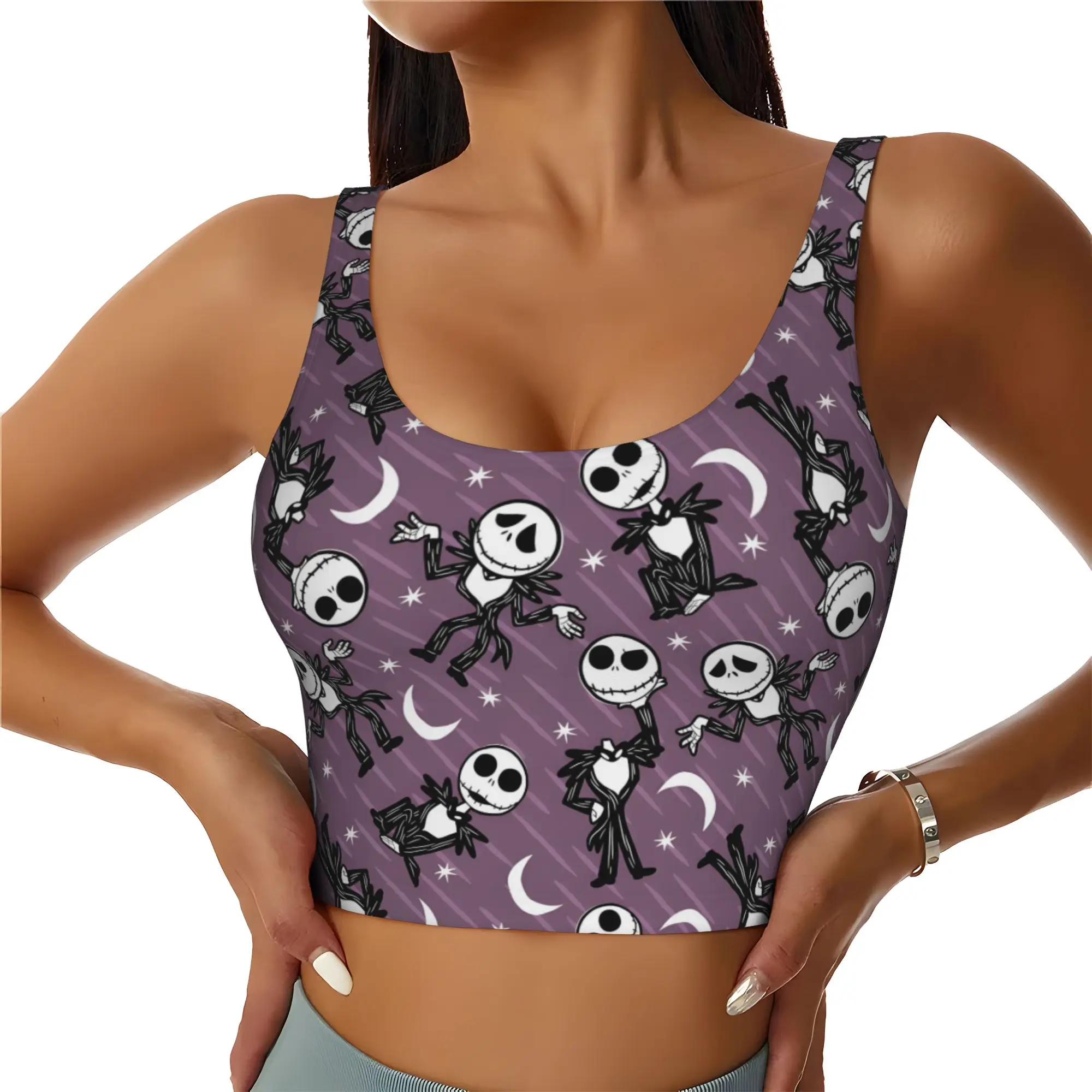 Custom High Impact Skellingtones Skull Sports Bra for Women Halloween Horror Gym Workout Yoga Crop Top