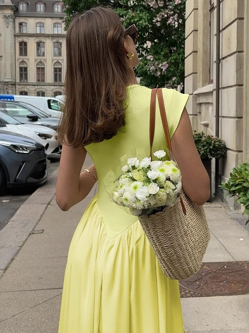 Ele taille haute ourlet ample Dr Svel décontracté grande jupe Dr pour les jeunes femmes Ci Walk basique Sle t-shirt fibre d'acétate