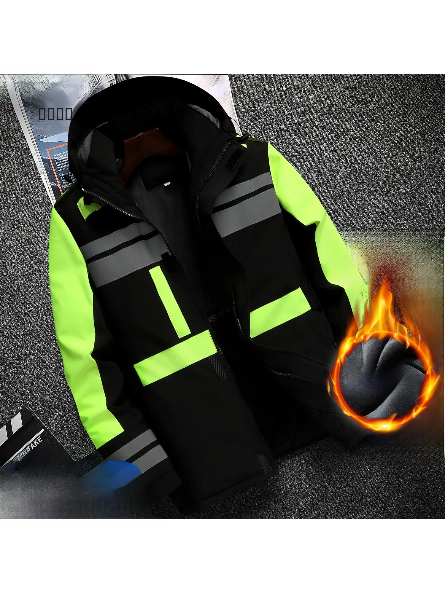 

Thiened Cotton Jaet Men's Workwear Sle Coat Winter Windbreaker Warm Fce Lined Cotton Coat Reflective Large Size Work...