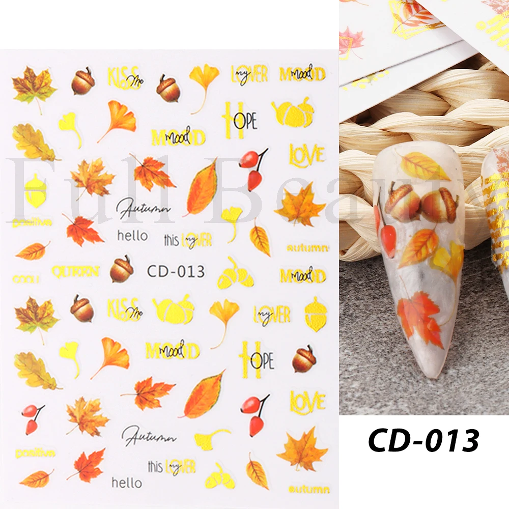 2022 Autumn Nail Stickers Gold Maple Leaf Acorn Plants Sliders Sunflower Daisy Decoration Decals Manicure Accessories NTCD09-16