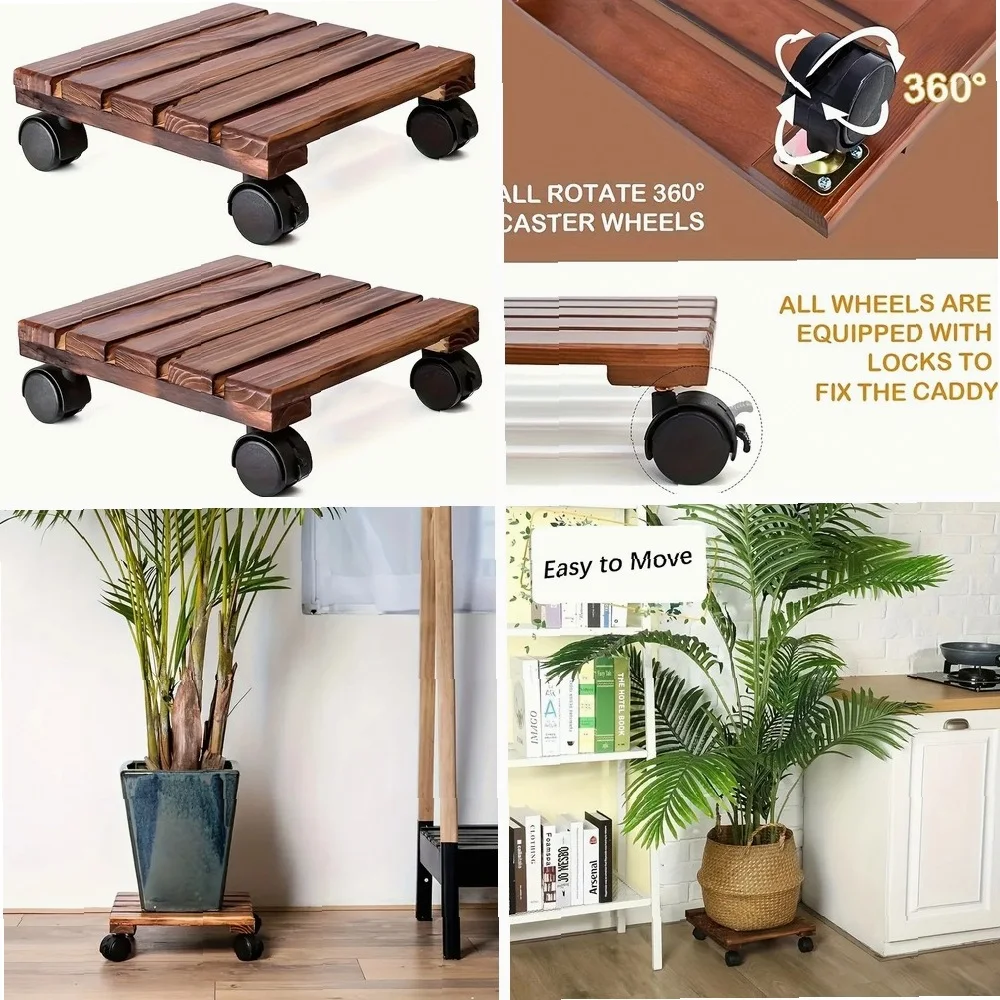 

1pc Flower Pot Base, Practical, Lightweight, Movable, Universal Wheels, Solid Wood Material, High-Quality, Multi-functional Desi