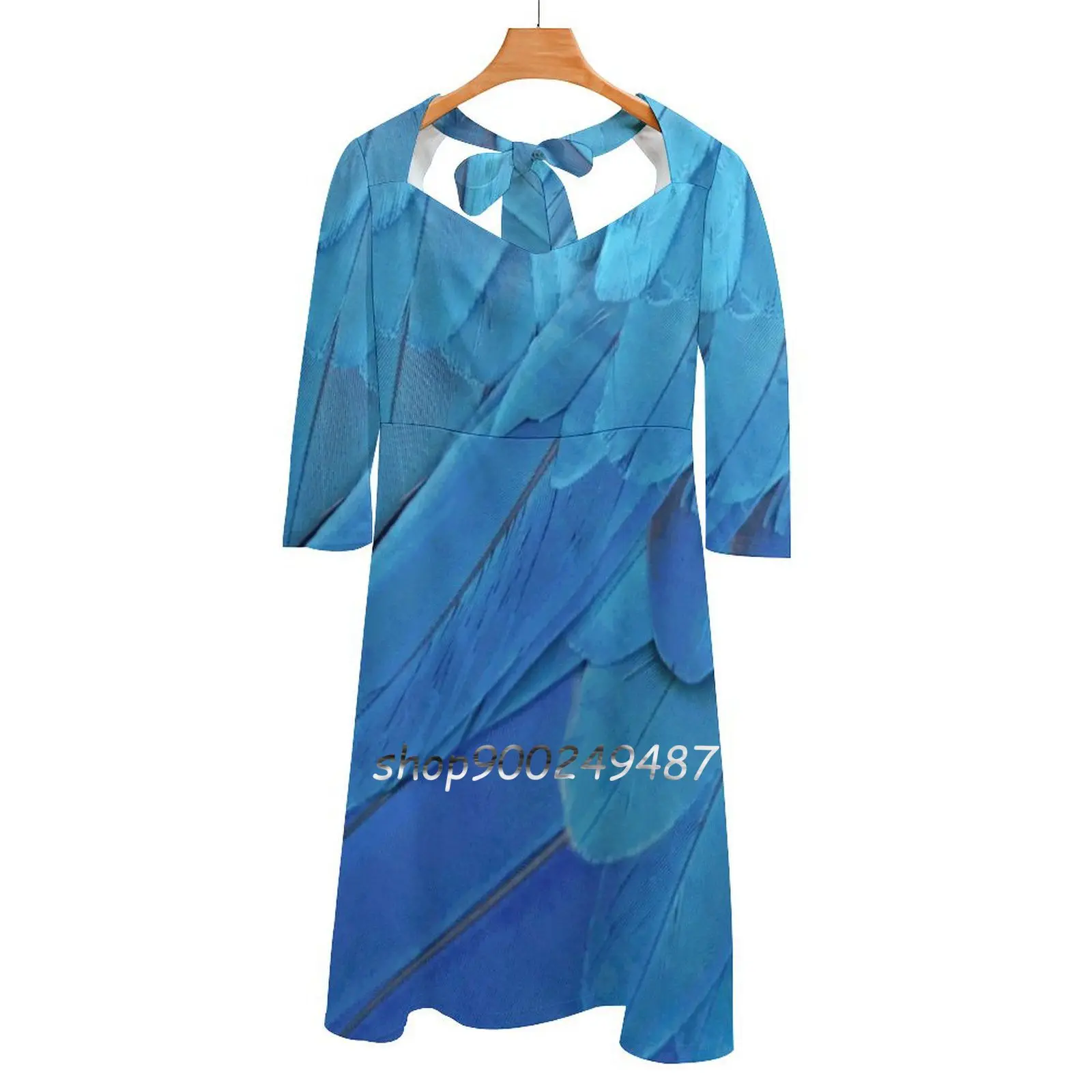 I'M Blue Square Neck Dress New Plus Size Elegant Women Waist Tight Dress Im Blue Feather Blue Feathers Parrot Feather Feather