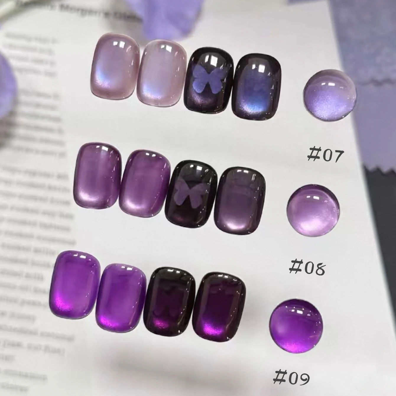 

MEC 1-9PCS 12ML Autumn Winter Nine Purple Fire Cat's Eye Gel Nail Polish Elegant Vintage Purple Glass Bead Nail Art Supplies
