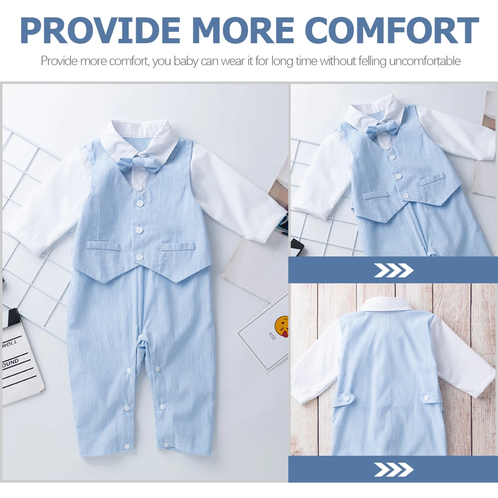 

6pcs Baby Gentleman Romper Long Sleeve Jumpsuit Piece Cotton Outfit Newborn Boy Spring Wear Photo Prop Everyday Use
