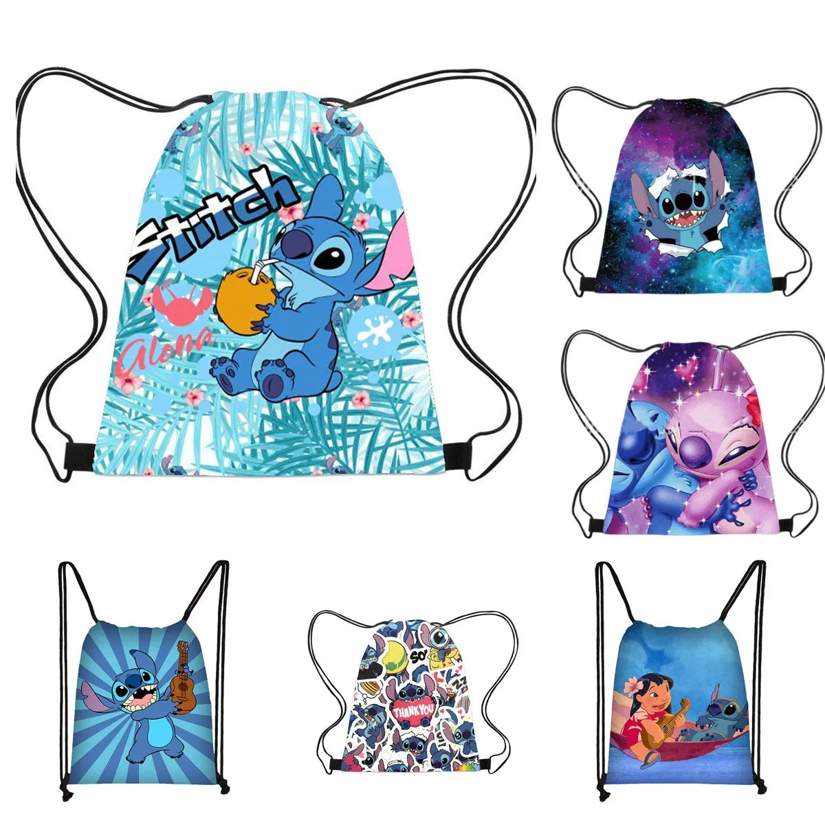 Disney Stitch Kinderen Rugzak Trekkoord Tassen Cartoon Mini Lilo & Stitch Reis Opbergtas Casual Zwemmen Draagbare Rugzak