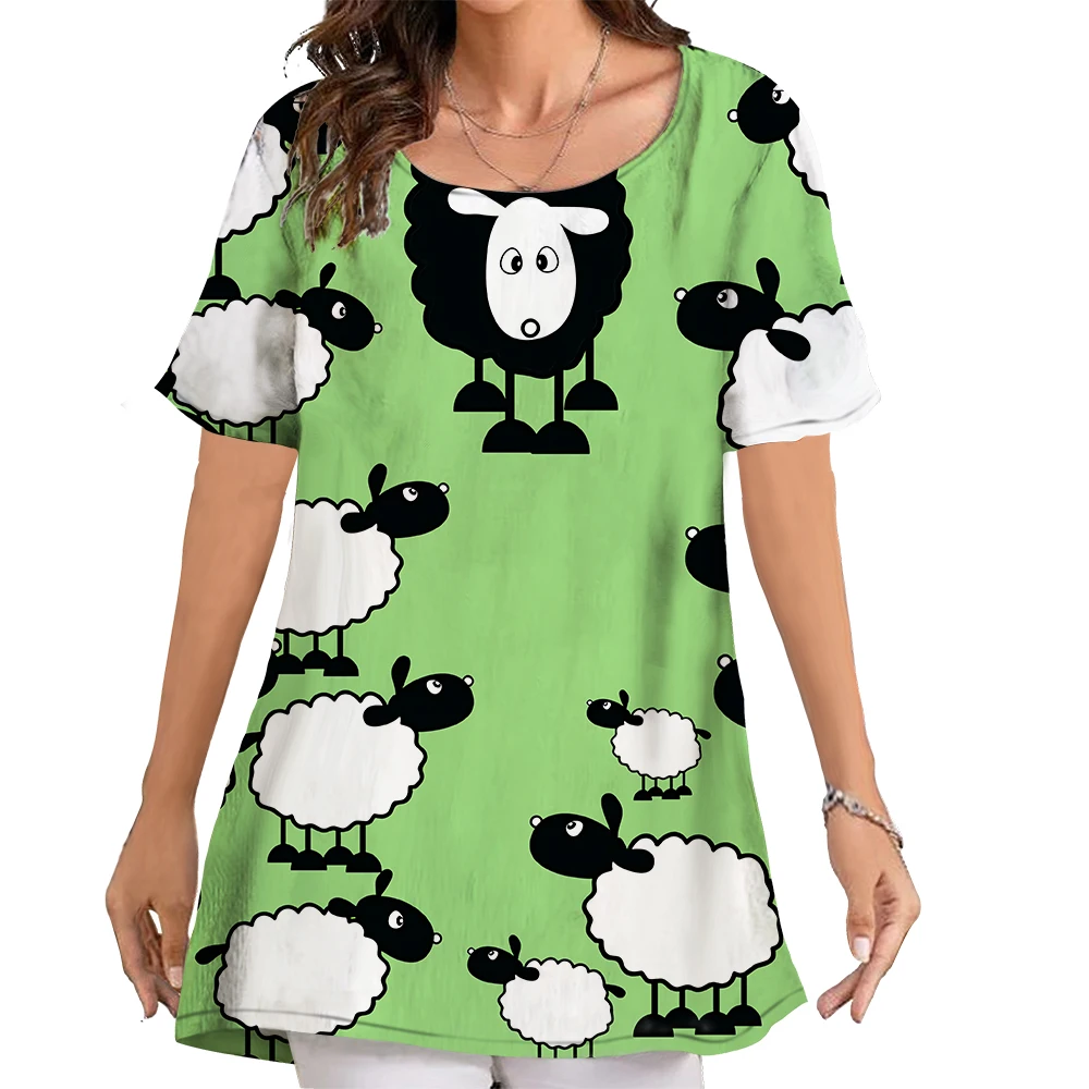 CLOOCL Kawaii T-shirt Oversized Blouse Cute Cartoon Lamb Graphics 3D Printed Short Sleeve Tops Shirts for Women Cozy Clothes