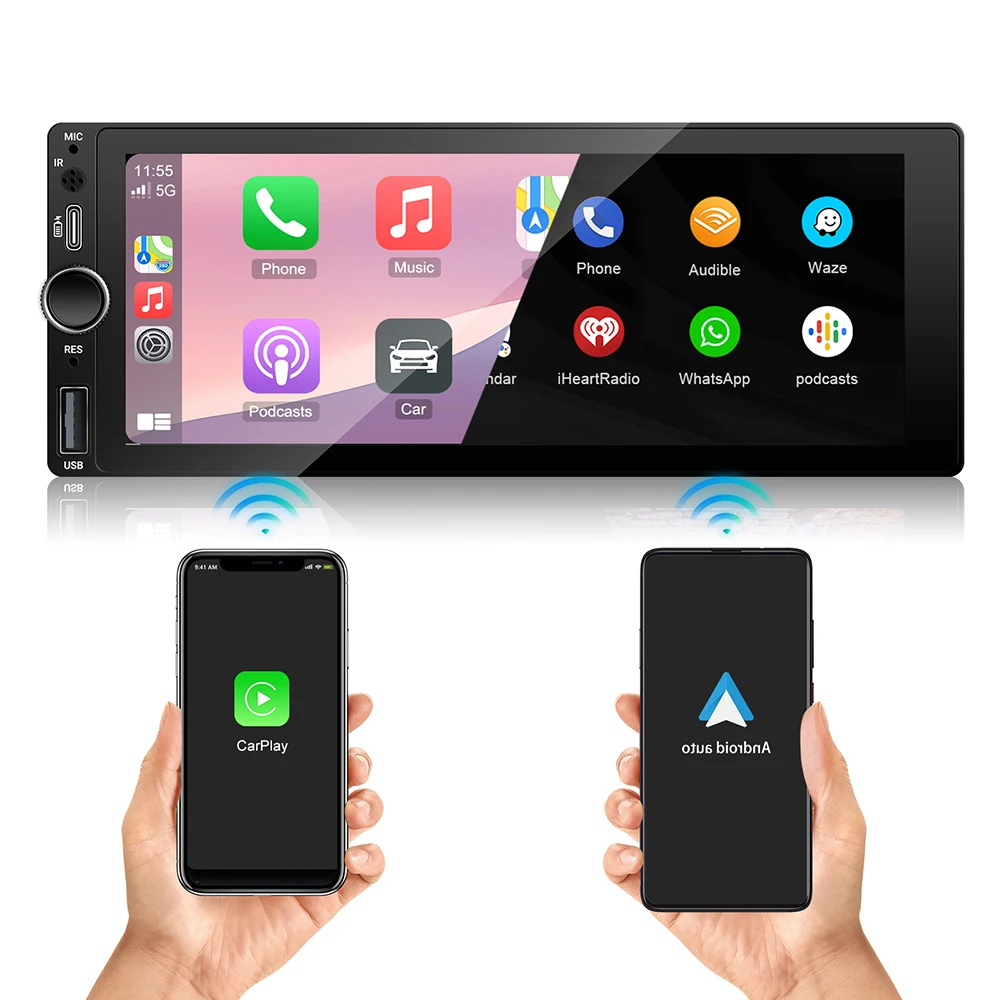

6.86" Wireless CarPlay Android Auto Universal 1 Din Car Radio Multimedia Video MP5 Player FM Stereo Receiver BT