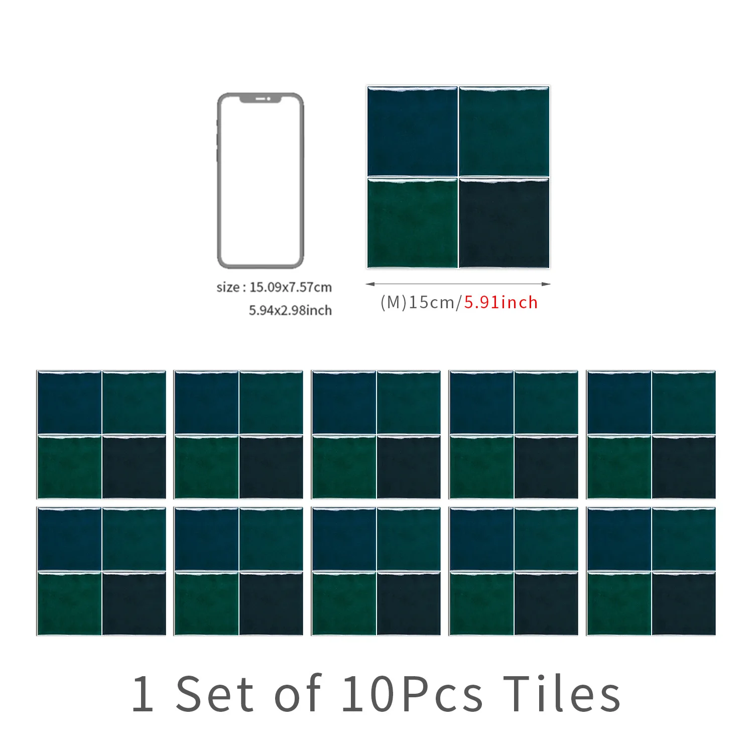 15x15cm 10pcs European Solid Color Brick Wall Sticker - Thickened Peel & Stick Waterproof for DIY Kitchen Tile Upgrading