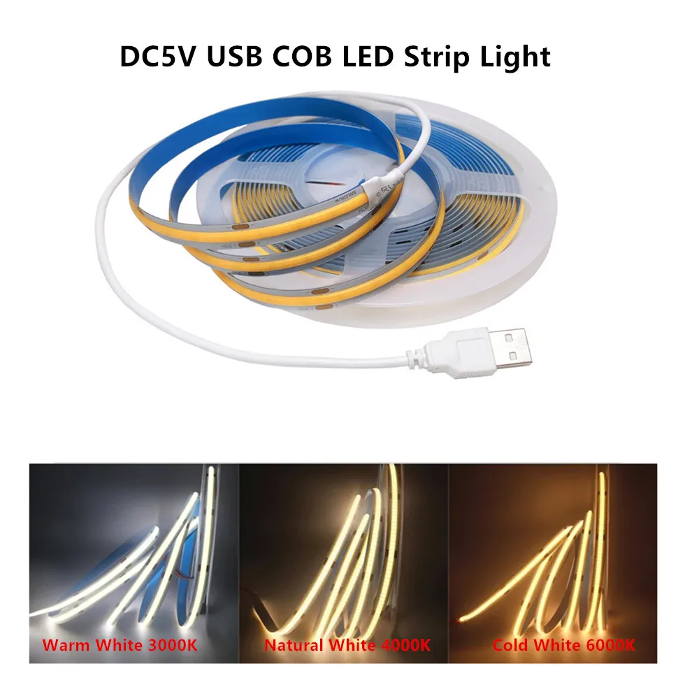 

5M USB With Switch COB LED Strips DC 5V High Density 320leds/m Tira LED Strip Light TV Background Lighting Tape Home Decor Lamp