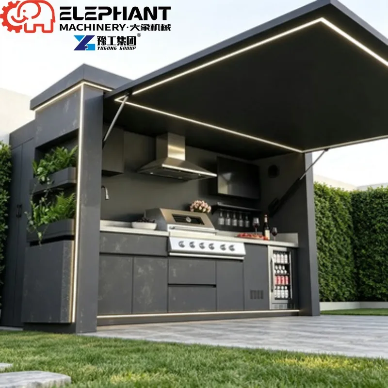 Australia Most Popular Stainless Steel Remote Control Outdoor Kitchen With Shed Modular Sink BBQ Pod For Garden Chrome Plated