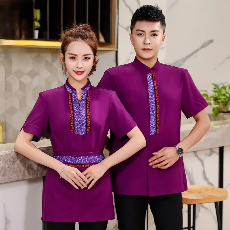 

Waiter Uniforms Fast-food Kitchen Tops Overalls Waiter Work Clothes Short-sleeved Hotel Chinese Teahouse Restaurant Catering