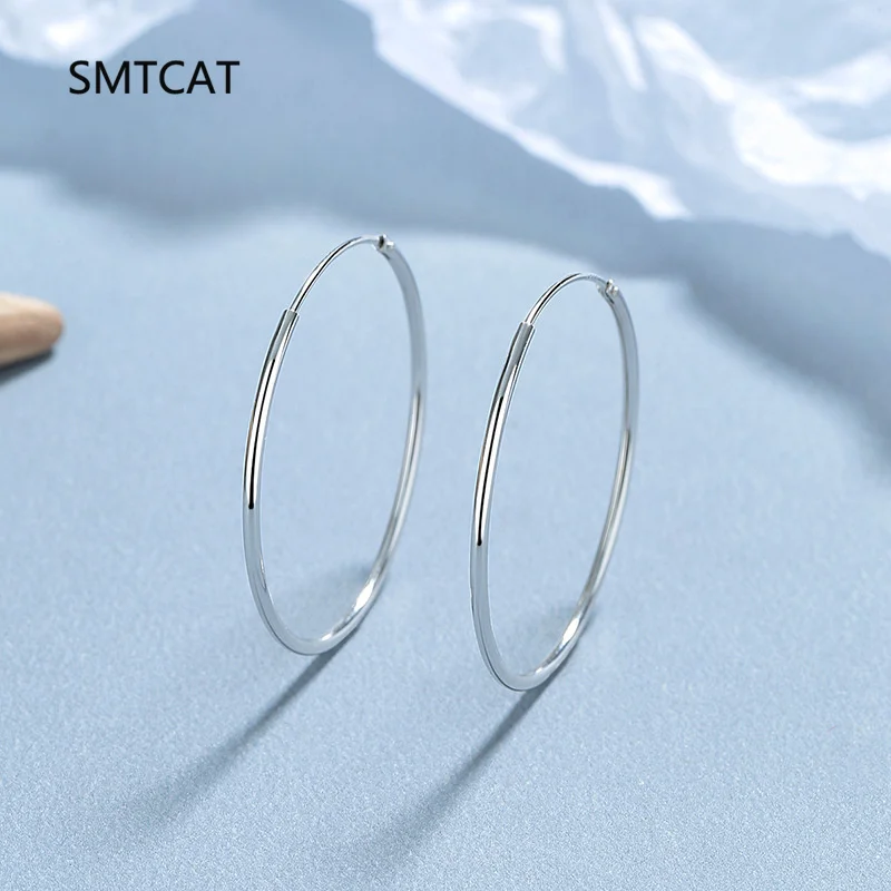 

Настоящее серебро 925 пробы 30/40/50/60 мм, модные простые корейские серьги-кольца для женщин, очаровательные шикарные вечерние ювелирные изделия DD455