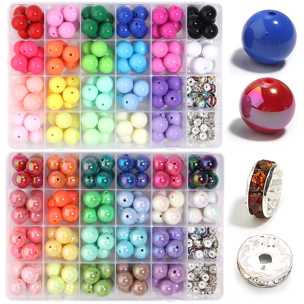 1Box Solid Color Round Acrylic Beads Kit Loose Spacer Beads Jewelry Making Kits For DIY Bracelet Necklace Keychain Accessories
