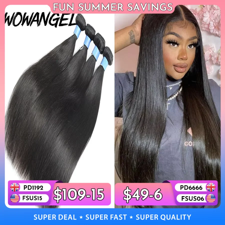 Wow Angel droit 28 30 pouces Remy brésilien cheveux humains paquets 100% cheveux soyeux 3/4 pièces Extensions de cheveux humains cheveux vierges