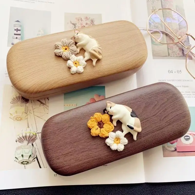 Cute Cat PU Leather Glasses Case Portable Men Women Sunglasses Myopia Presbyopia Storage Box Eyewear Eyeglasses Protector Holder